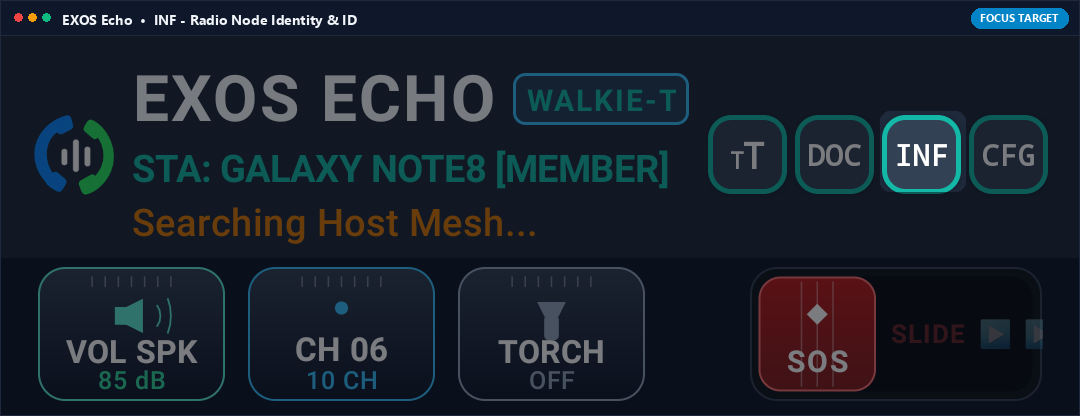 Actual App Snapshot: INF (Node Diagnostics & Mesh Identity) Highlighted on Note 8 Interface