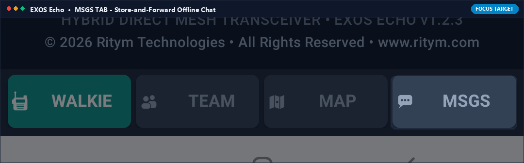 Actual App Snapshot: MSGS TAB (Off-Grid Store-and-Forward Text Chat) Highlighted on Note 8 Interface