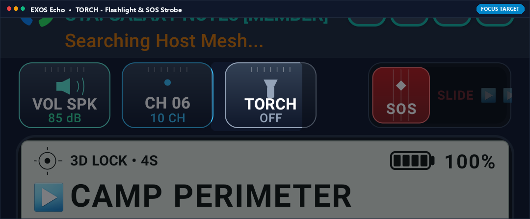 Actual App Snapshot: TORCH (Tactical Flashlight & SOS Strobe) Highlighted on Note 8 Interface