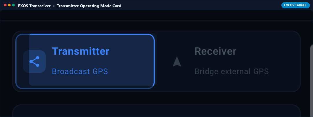 Actual App Snapshot: Transmitter Mode (Broadcast GPS & Compass) Highlighted on Note 8 Interface