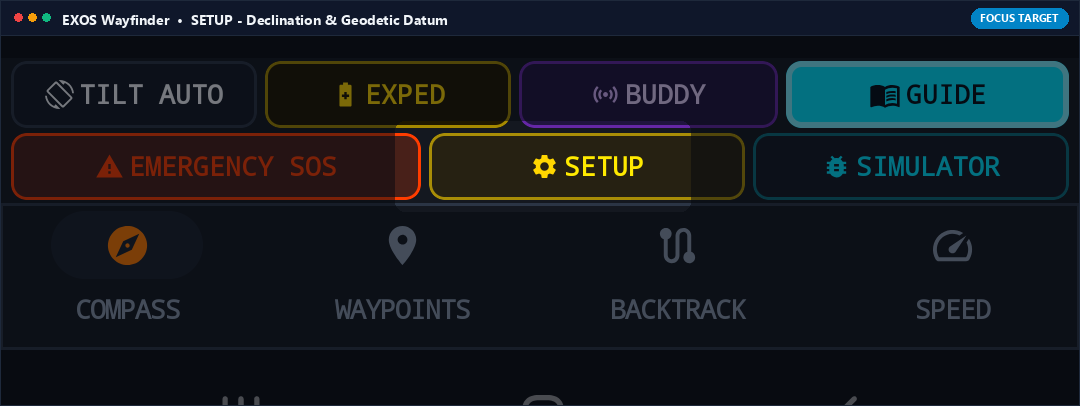 Actual App Snapshot: SETUP (Declination, Datum & Coordinate Units) Highlighted on Note 8 Interface