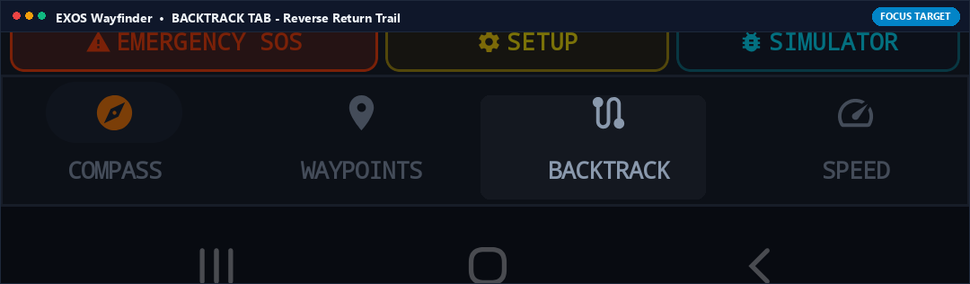 Actual App Snapshot: BACKTRACK TAB (Reverse Breadcrumb Trail Return) Highlighted on Note 8 Interface