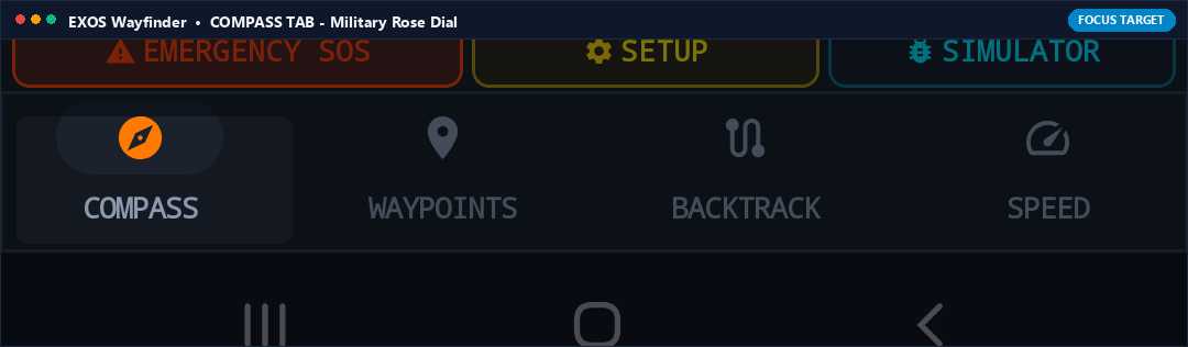 Actual App Snapshot: COMPASS TAB (Military Mil-Spec Dial & Gyro) Highlighted on Note 8 Interface