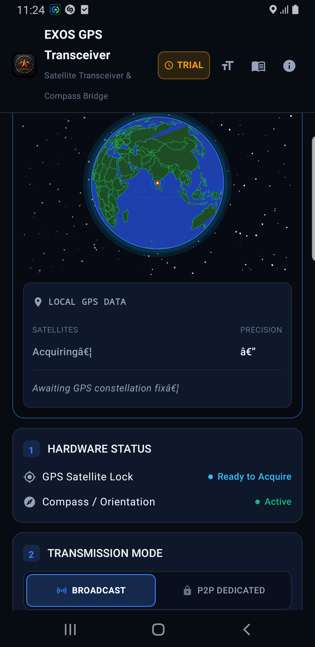 EXOS Transceiver Controls Screen