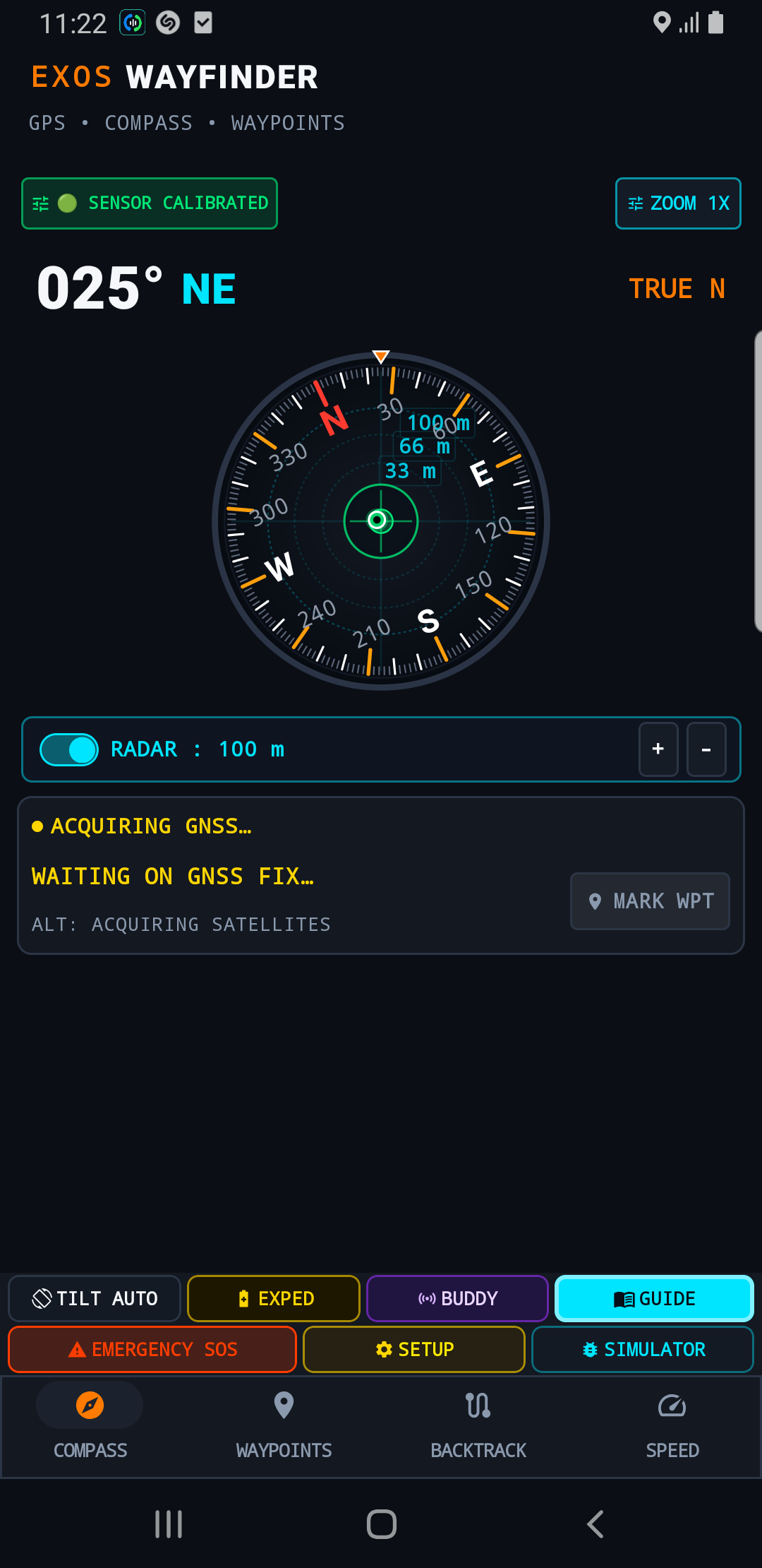 EXOS Wayfinder Compass Screen